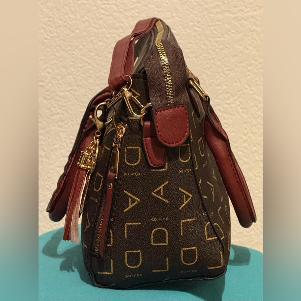 Aolida Brown & Burgundy Satchel/Crossbody with Gold Accents & Black Liner - Picture 5 of 14